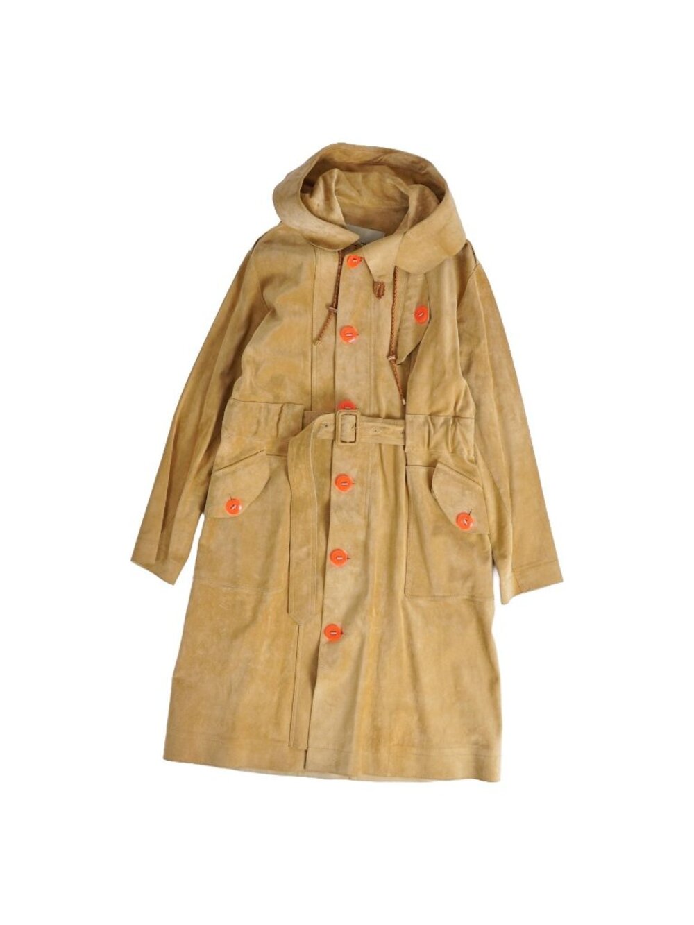 Loewe Coat Long Hooded Suede Leather Beige 36